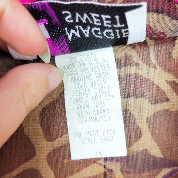 Vintage 90s Brown Animal Print Sheer Tunic Blouse - Picture 8 of 8